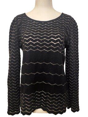 Escada Margaretha Ley Black Sweater with Chevron Pattern Sz M 38 Old Money Chic